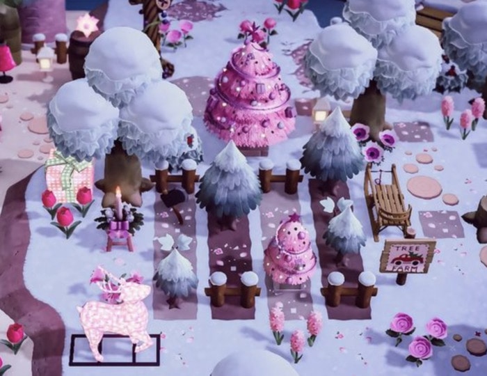 Animal Crossing Christmas Ideas - Pink tree farm
