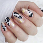 Gel Nail Designs - Cows and Gold Flakes