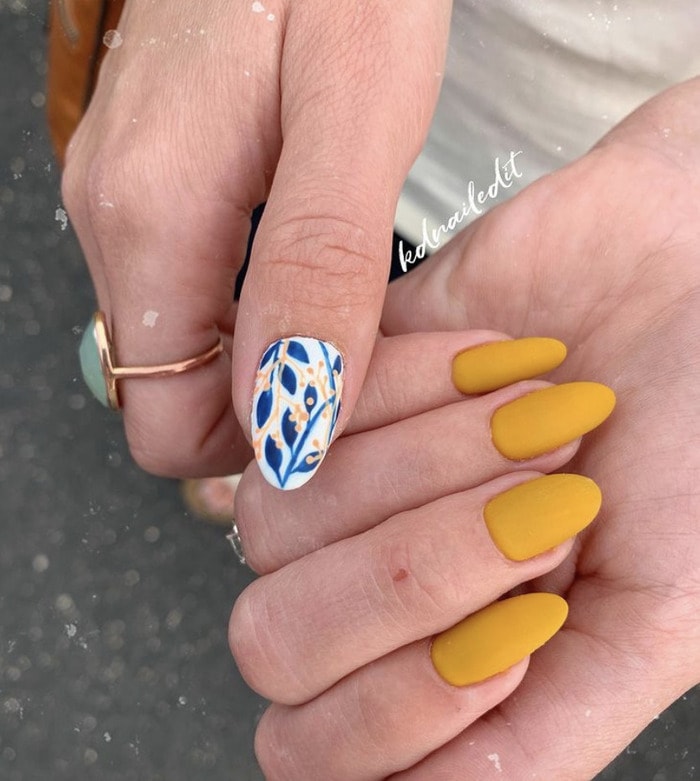 Gel Nail Designs - Mustard Yellow Nails 