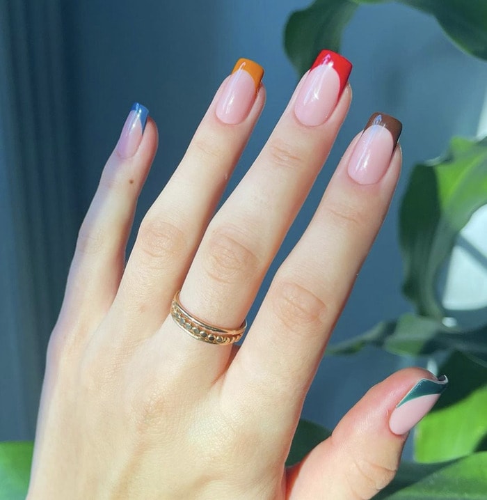 Gel Nail Designs - Multi-Colored French Tips