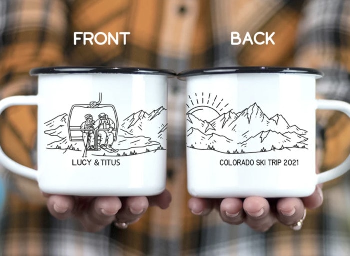 Gifts for Men - Engraved couple ski mugs