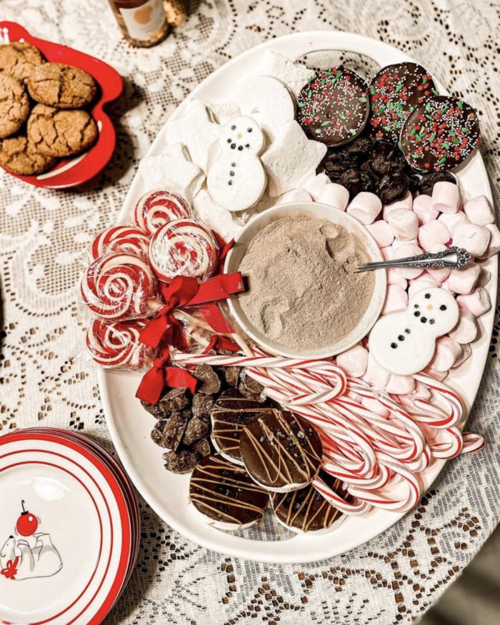 Hot Chocolate Charcuterie Boards - snowman marshmallows