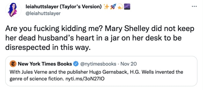 Mary Shelley NYT Science Fiction Tweets Memes - heart