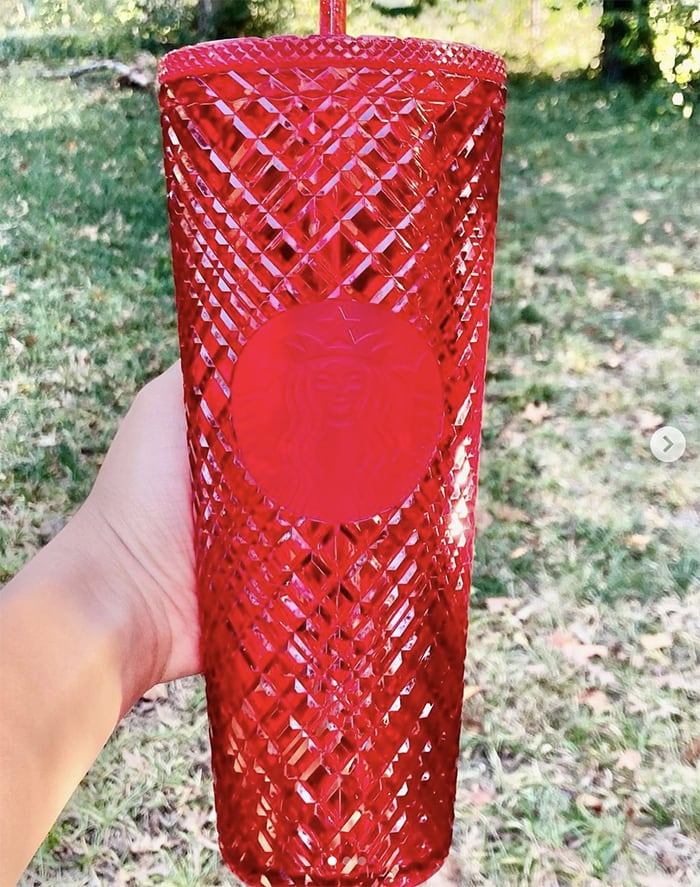 Starbucks Holiday Cups 2021 - Red Glitter Grid Cold Cup