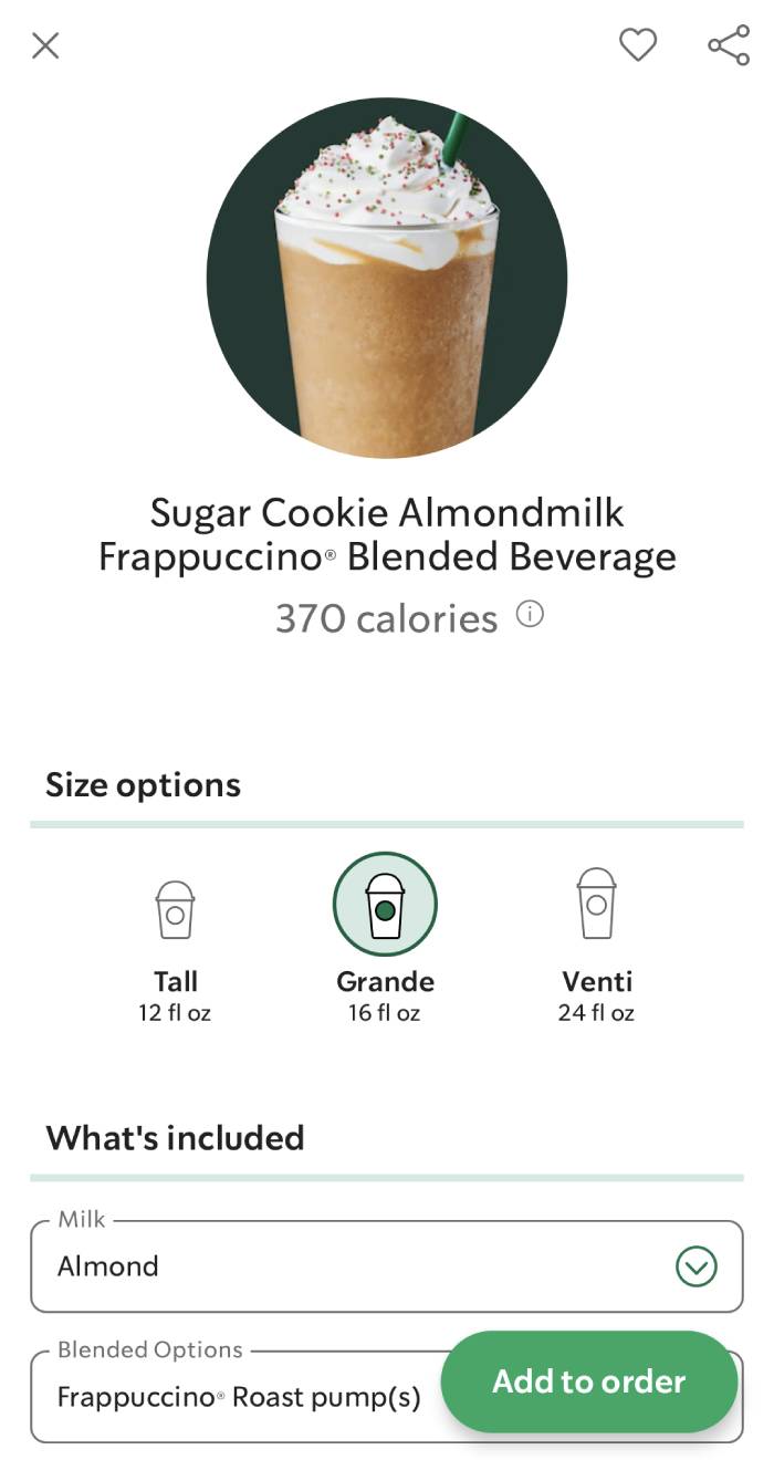 Starbucks Sugar Cookie Frappuccino - mobile order