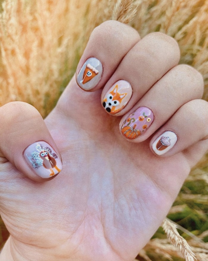 Thanksgiving Nail Designs - Fox and pie