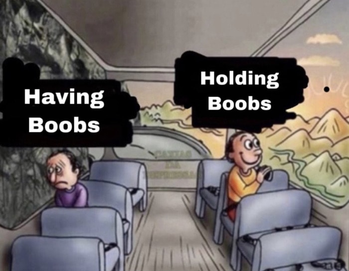 Two Guys on a Bus Meme - Boobs