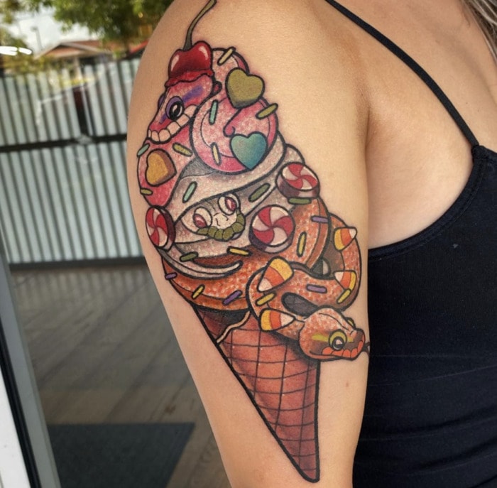 Bad Christmas Tattoos - Snake Ice cream cone