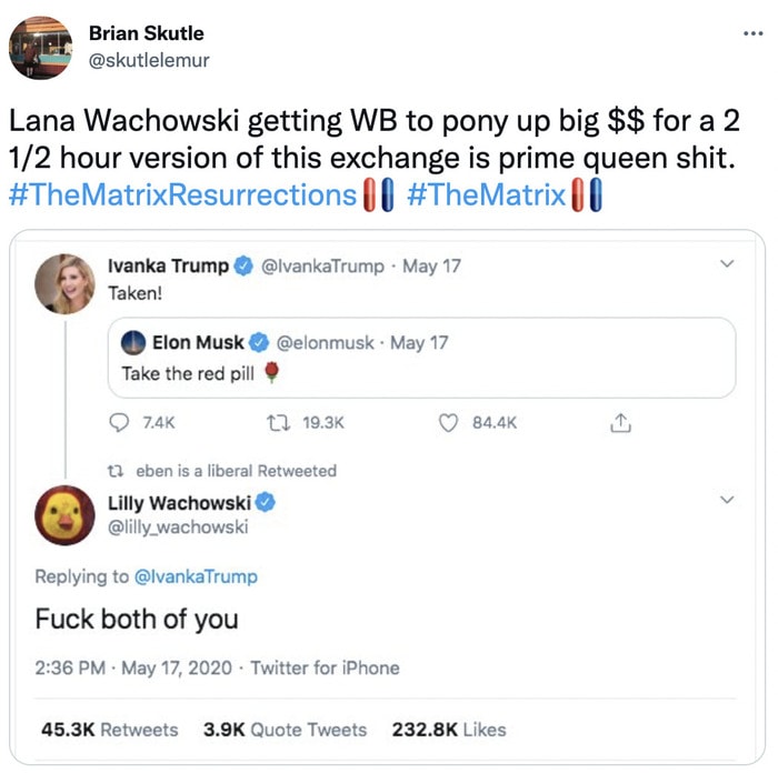 Matrix Resurrections Memes - Ivanka Elon tweets
