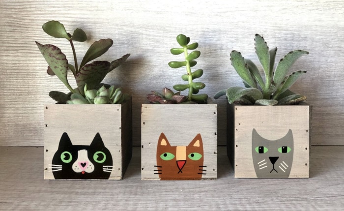 White Elephant Gift Ideas - hand painted cat planters