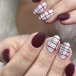 Winter Nails - burgundy plaid accent nails