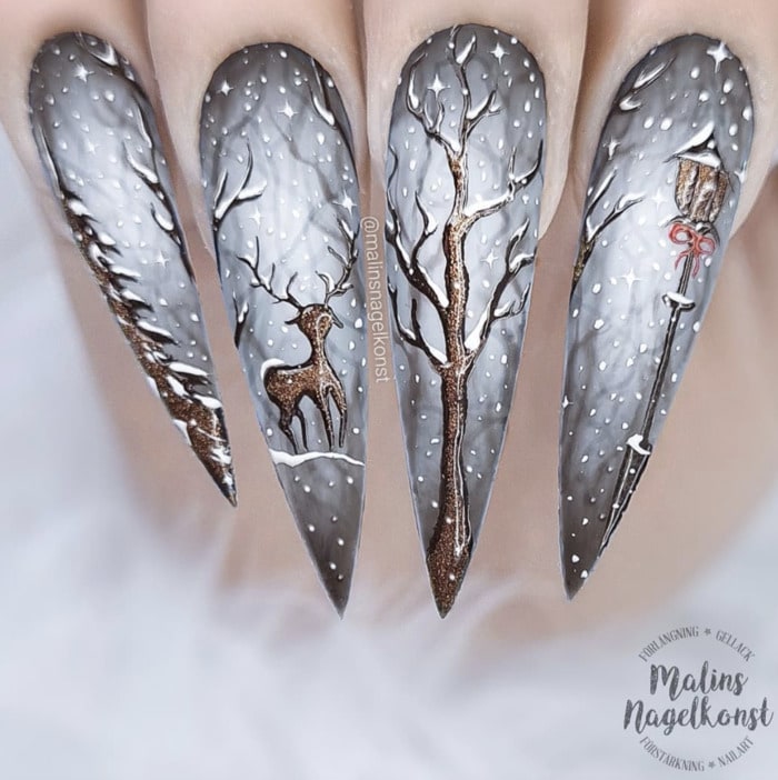 Winter Nails - Wood Scene