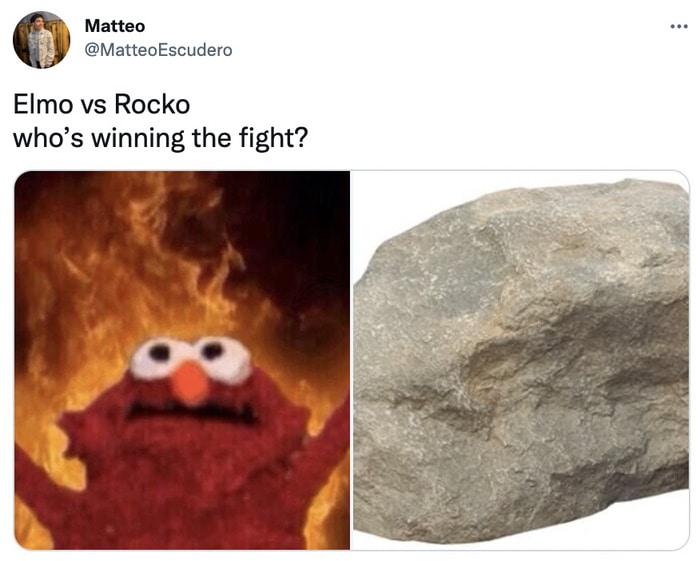 Elmo Rocco Memes - elmo on fire vs. rock