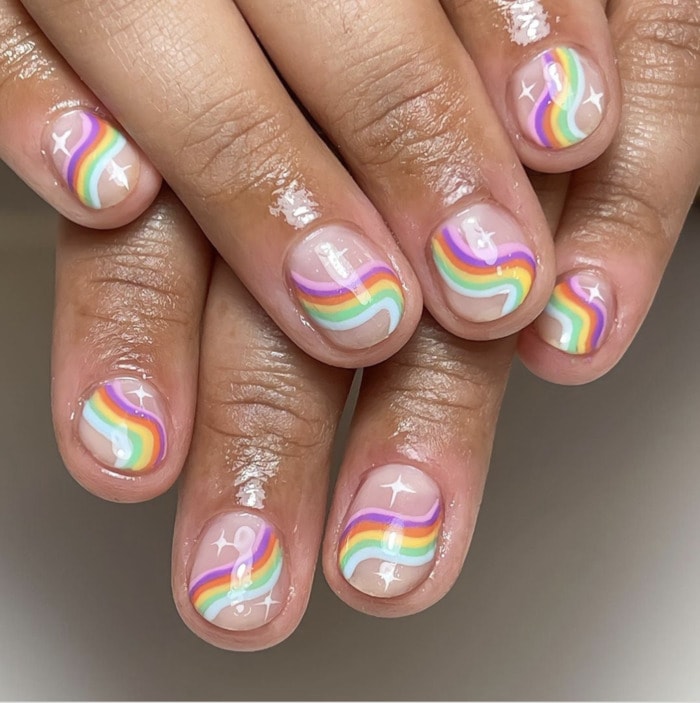 Gel Short Nail Designs - rainbow swirl