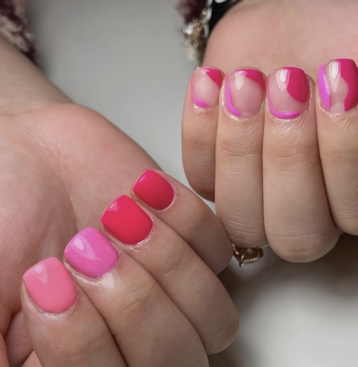 Pink Ombre Nails - shades of pink and red