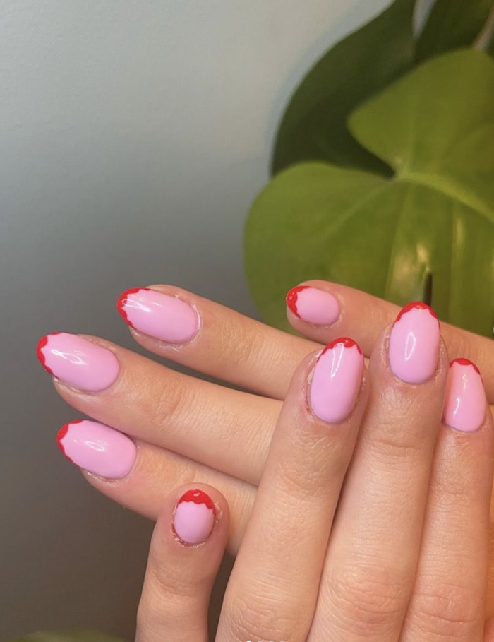 Valentine's Day Nail Designs 2022 - pink with red tips