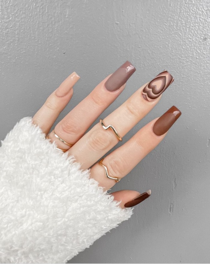 Valentine's Day Nail Designs 2022 - Neutral hearts