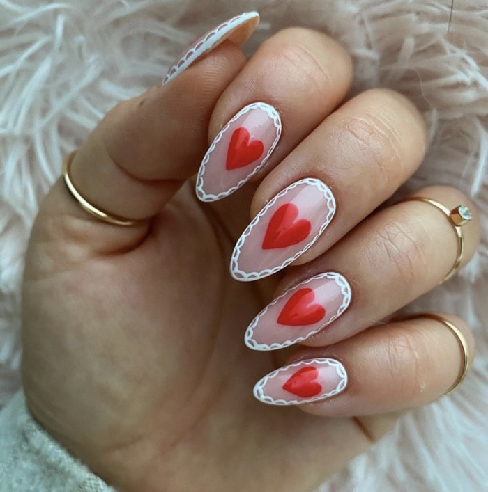Valentine's Day Nail Designs 2022 - Heart doily nails