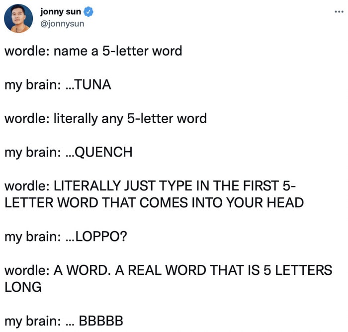 Wordle Memes - thinking of five letter words
