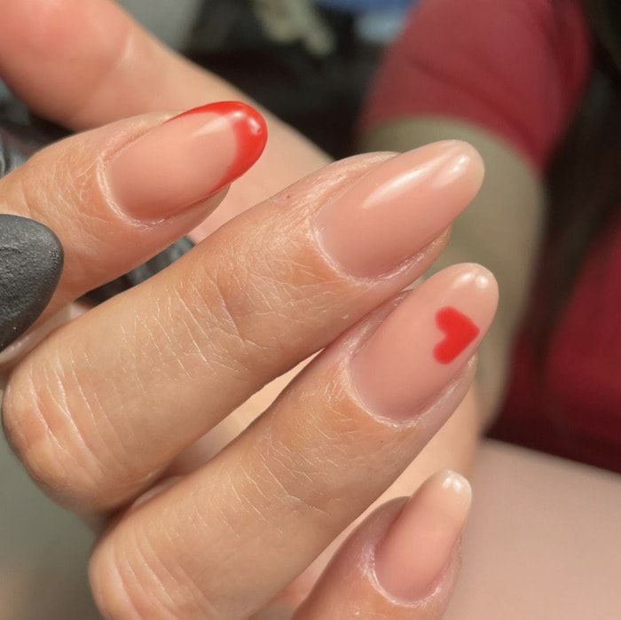 French Tip Nails - Red with hearts