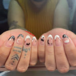 French Tip Nails - white and black moon and stars