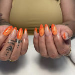 French Tip Nails - orange and red