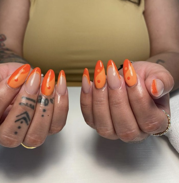 French Tip Nails - orange and red