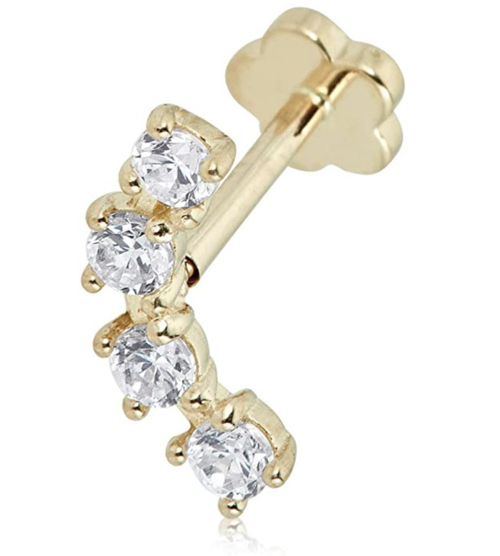 Helix Piercing Jewelry - Gold Diamond Curved Barbell