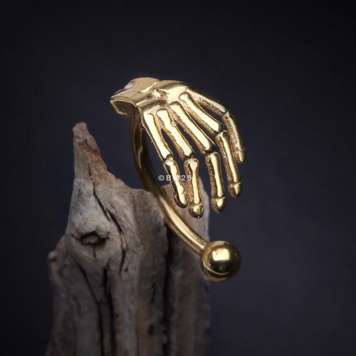 Helix Piercing Jewelry - Gold Skeleton Hand