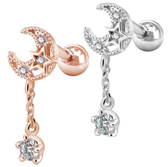 Helix Piercing Jewelry - Dangle Moon and Star Cartilage Stud
