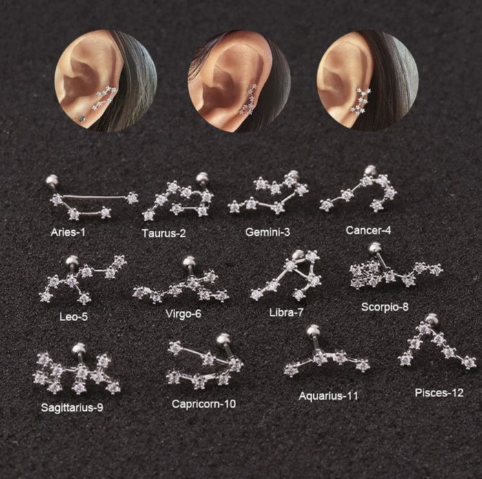 Helix Piercing Jewelry - Zodiac Constellation Studs