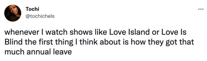 Love is Blind Tweets - annual leave