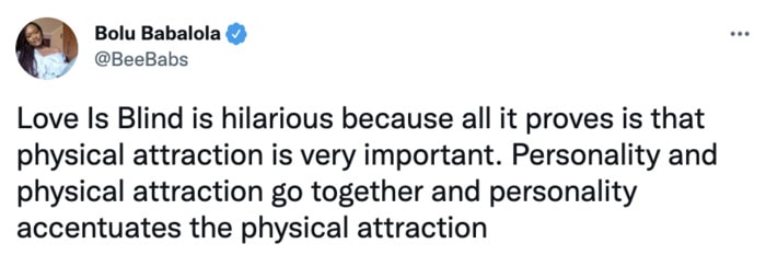 Love is Blind Tweets - physical attraction is important