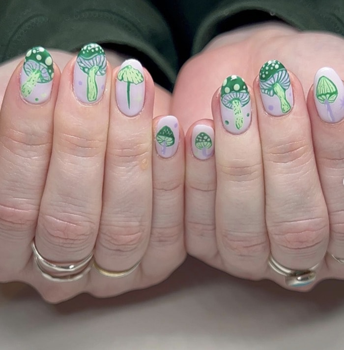 Mushroom Nails - green mushroom tops