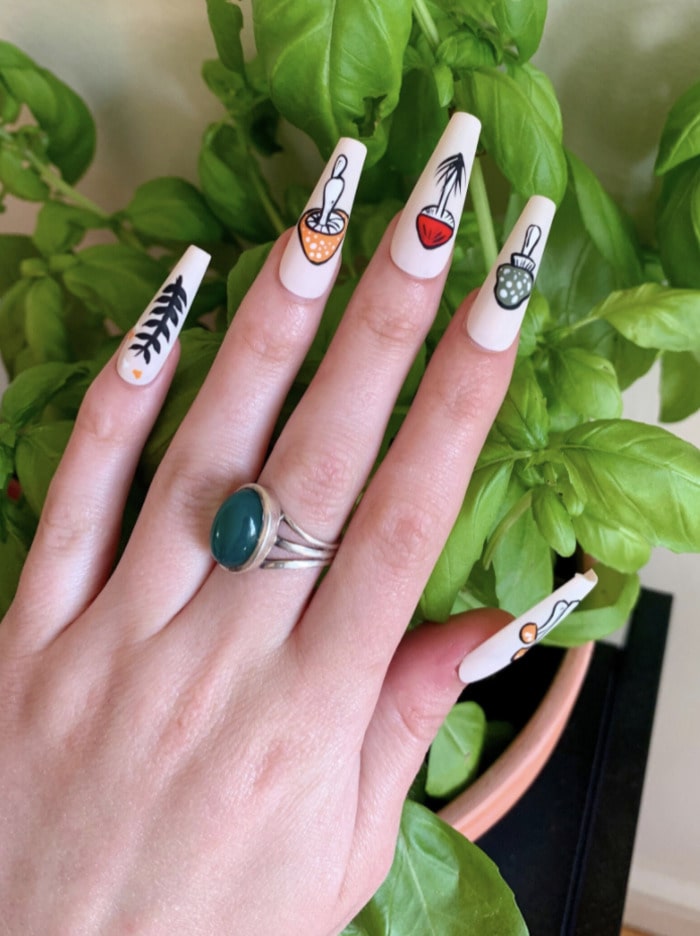 Mushroom Nails - nude long nails
