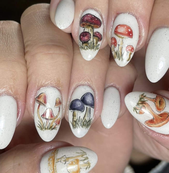 Mushroom Nails - drawn on realistic mushrooms