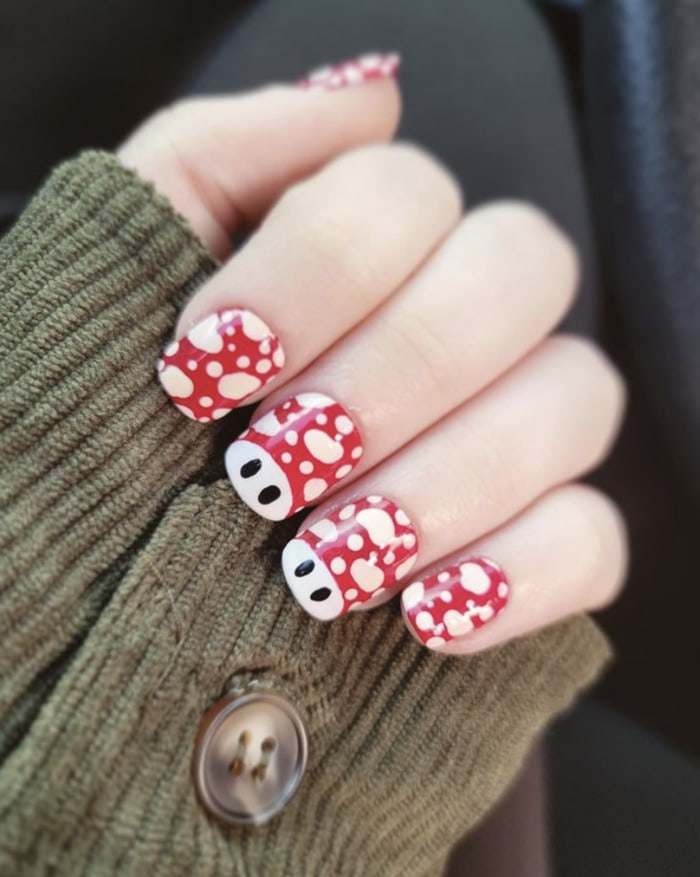 Mushroom Nails - red polka dot mushrooms