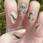Mushroom Nails - striped green and orange
