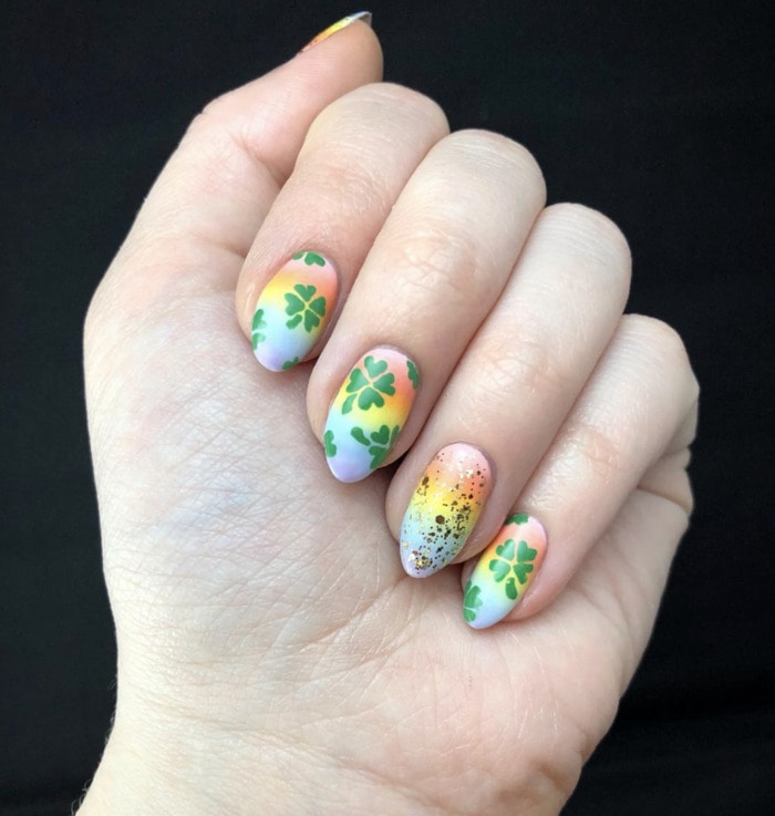 St Patricks Day Nails - Rainbow With Shamrocks