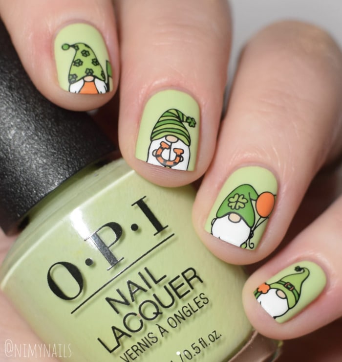 St Patricks Day Nails - Green gnome nails
