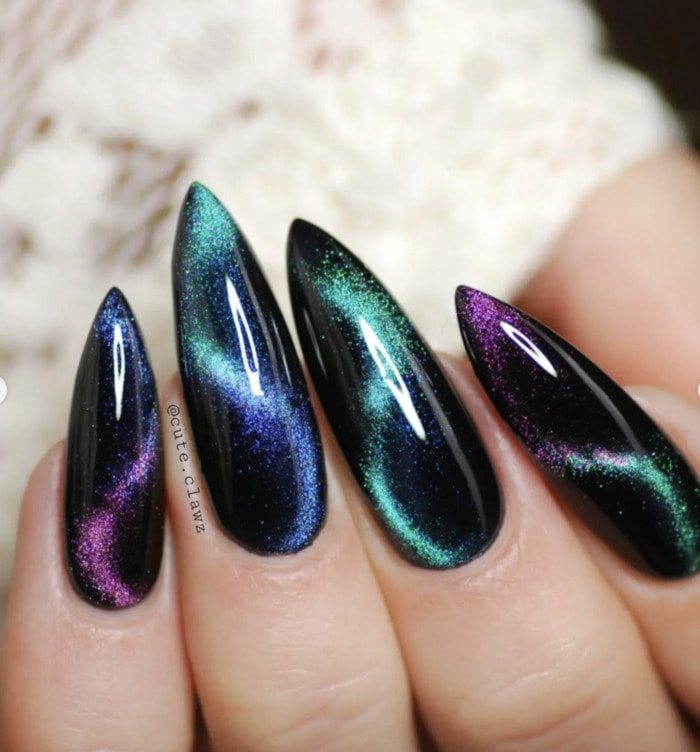 Stiletto Nails - Galaxy Cateye Stilettos