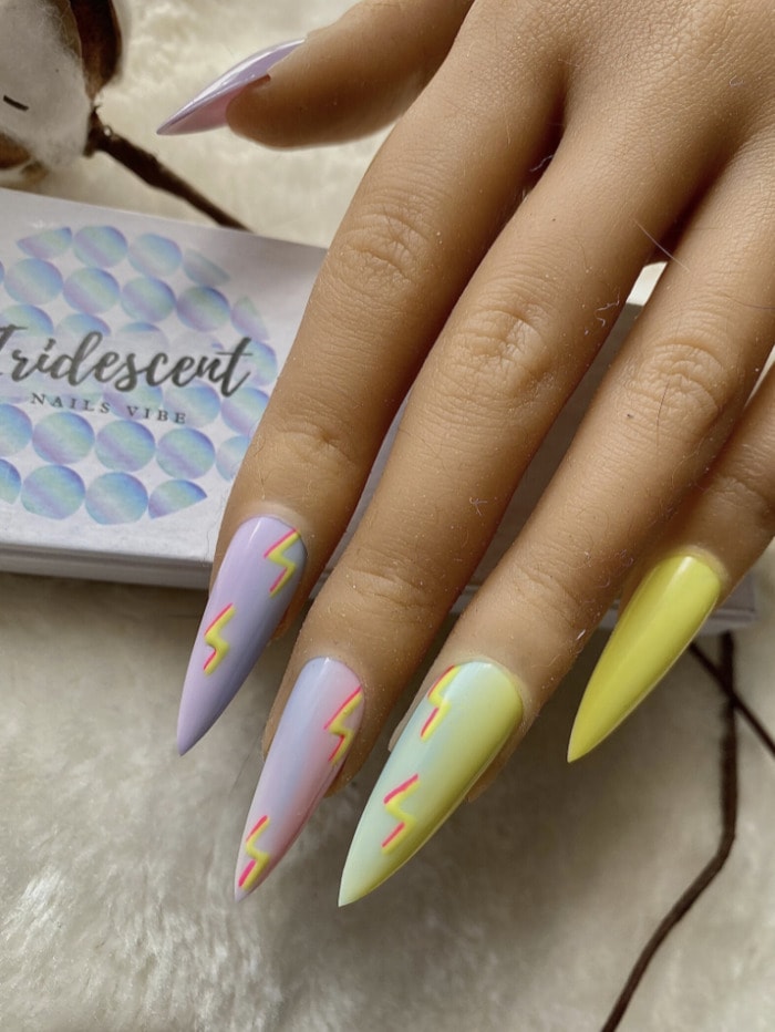 Stiletto Nails - Pastel Lightning Nails