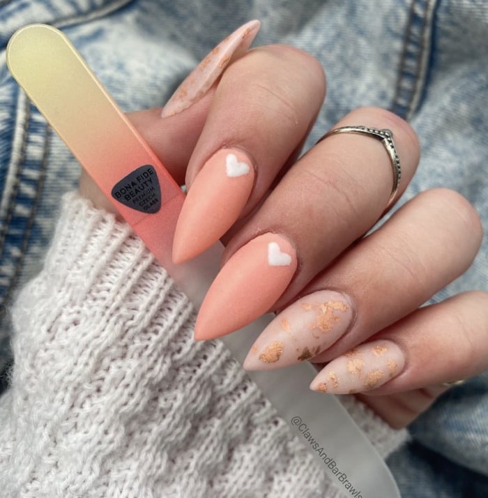 Stiletto Nails - Matte Peach Heart Nails
