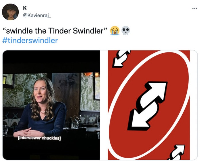 Tinder Swindler Tweets Memes - reverse uno card