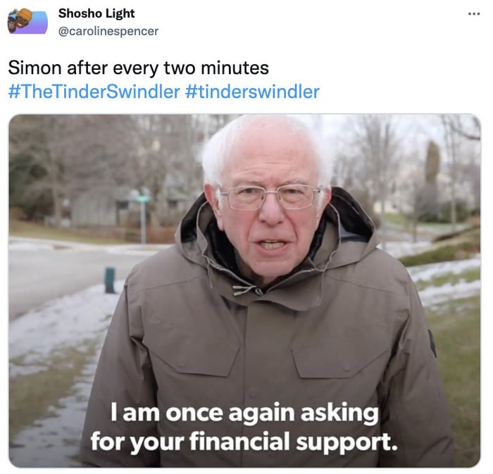 Tinder Swindler Tweets Memes - bernie sanders