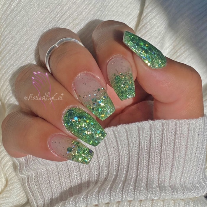 Green Nails - sparkly tips
