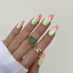 Green Nails - Green with pink flame tips