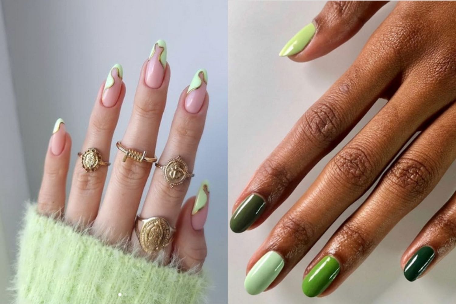 1. Sage Green and Gold Glitter Nails - wide 6