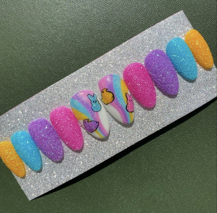 Easter Nails - Glittery Peeps Nails