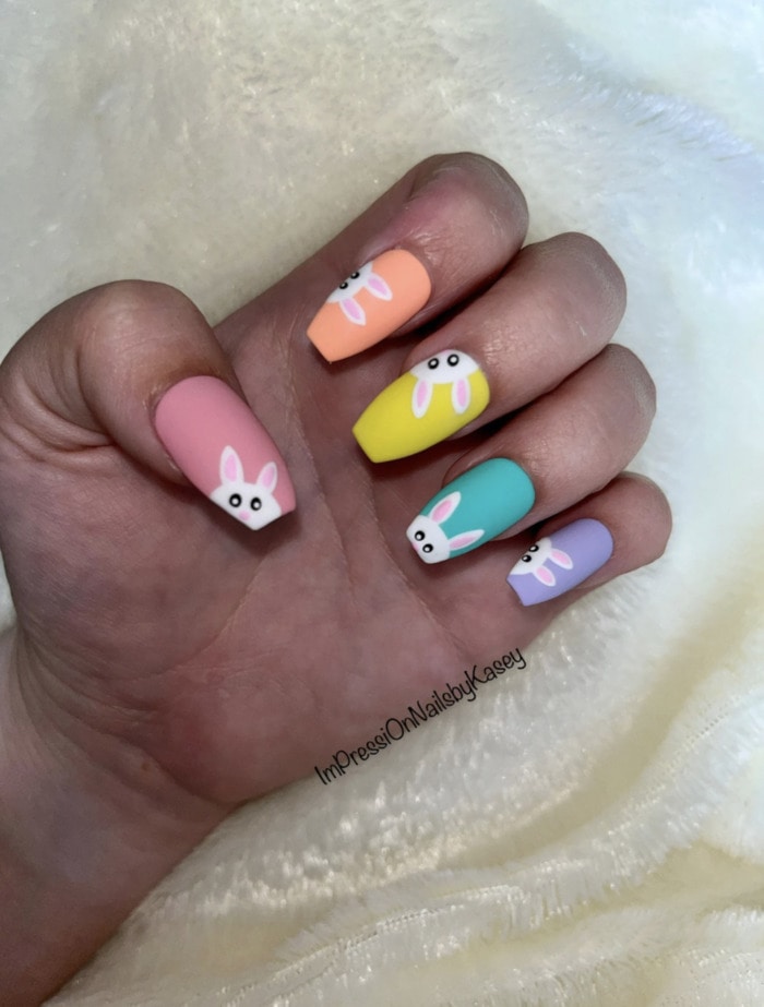 Easter Nails - Colorful Bunnies Peeking